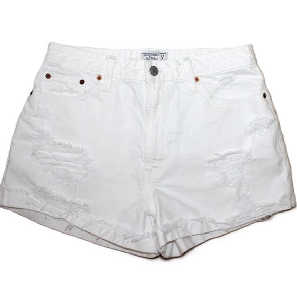 ABERCROMBIE & FITCH Annie High Rise Distressed Mom Shorts in White (Size 4/W27) - Picture 1 of 7